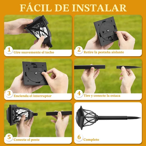 Vista 4 de GIGALUMI Paquete de 6 luces solares impermeables para exteriores, luces LED solares de jardín, decoraciones al aire libre, decoración de jardín