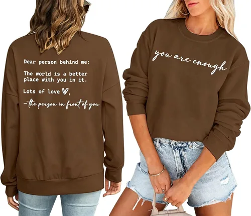 Vista 8 de JINTING Eres Suficiente Sudadera para Mujeres Salud Mental Querida Persona Detrás de Mí Sudadera con Capucha Camisa Top Inspirador Pullover