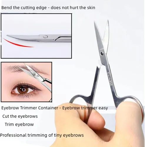 Vista 3 de Tijeras pequeñas, tijeras de belleza de 3.5 pulgadas, para aseo personal del vello facial, diseño curvado y redondo, para recortar cejas