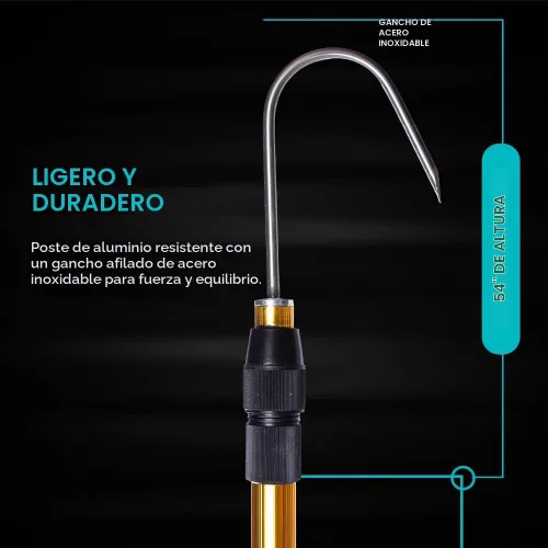 Vista 3 de Gaffer Sportfishing Gancho extensible de aluminio para peces Caña de pescar ligera con gancho de lanza de mar inoxidable Empuñaduras ergonómicas