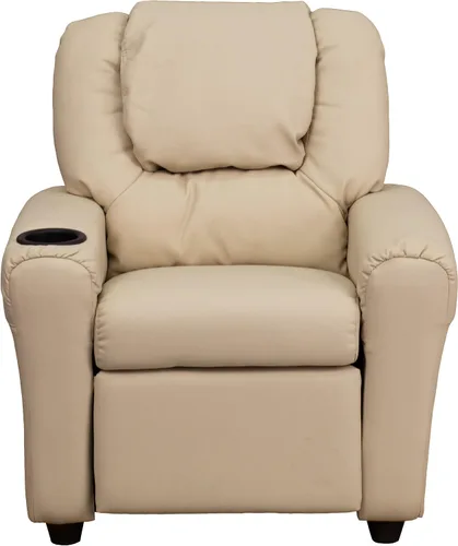 Vista 7 de Flash Furniture - Sillón reclinable contemporáneo para niños, color beige vinilo con base para vasos y reposacabezas