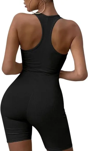 Vista 2 de EOJN Traje corto de una pieza para mujer, sin mangas, bodycon, sin mangas, overol