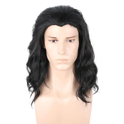 Vista 2 de Peluca de fiesta de disfraces de Halloween de cabello rizado para hombre negro