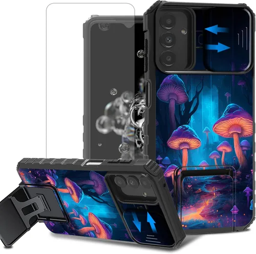 Vista 24 de Funda para teléfono Samsung Galaxy A15 5G con protector de pantalla con cubierta deslizante para cámara y soporte de doble capa híbrida resistente a