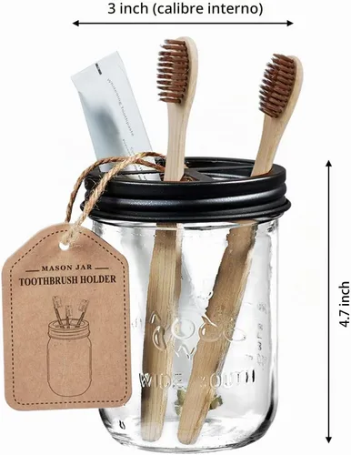 Vista 7 de Amolliar Mason Jar Soporte para Cepillos de Dientes - Acero Inoxidable a Prueba de Óxido - Sostiene 2 Cepillos de Dientes y Pasta Dental, con Negro