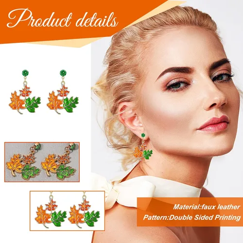 Vista 4 de 12 pares de aretes de Acción de Gracias a granel, calabaza, pavo, aretes colgantes para Acción de Gracias, joyas de otoño para mujeres y niñas
