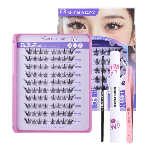 Vista 11 de MLEN DIARY Kit de 80 racimos de pestañas naturales, rizo C, kit de extensiones de pestañas con pinzas removedoras de pestañas de 0.335-0.492 in