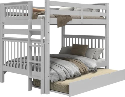 Vista 4 de Bedz King Literas de tamaño matrimonial sobre Full Mission Style con escalera final y cama nido individual, gris