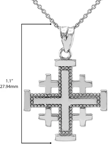 Vista 3 de Collar con colgante cruzado cruzado de cruz de Jerusalén heráldica de plata de ley 925 y cruzados, cinco pliegues, elección de solo colgante