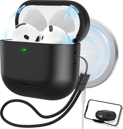Vista 8 de RFUNGUANGO Funda protectora para AirPods Pro de 2ª generación, con función de soporte para teléfono, bloqueo de cubierta magnética, para AirPods Pro