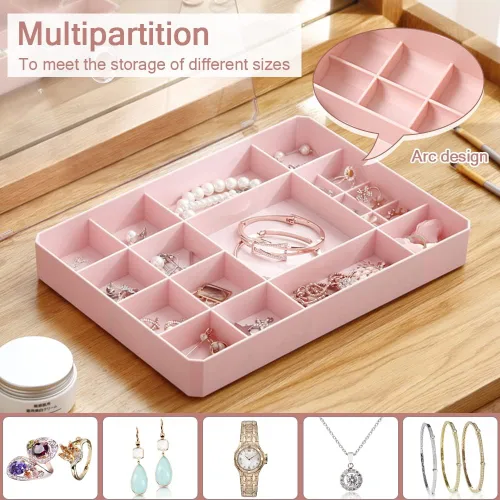 Vista 2 de Organizador apilable de joyas, organizador de joyas con tapa transparente, caja de joyería simple para cajón, aparador, para collares, pulseras