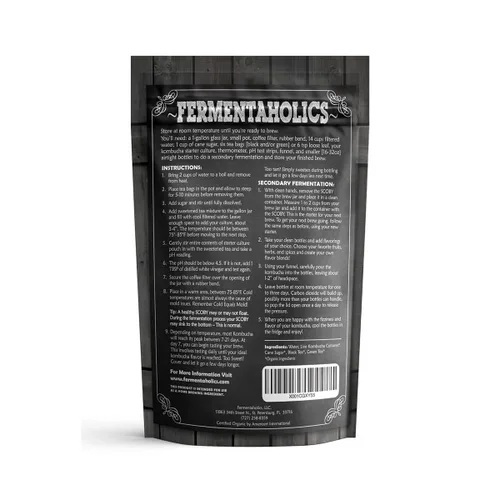Vista 2 de Fermentaholics Kombucha SCOBY ORGÁNICO con doce onzas de té de iniciación – Cultivo de inicio en vivo – hace un lote de un galón – 1.5 tazas de té