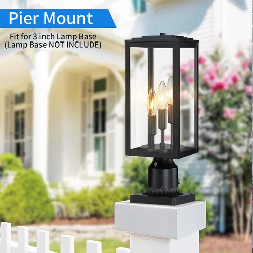 Vista 3 de Luz de poste de 16.6 pulgadas para exteriores, lámpara grande de 3 luces, moderna iluminación exterior de pilar impermeable, poste de farol