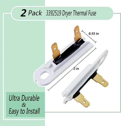 Vista 2 de 3392519 Fusible térmico para secadora (paquete de 2), pieza de repuesto para secadoras Whirl-pool y KM, reemplaza la pieza # WP3392519 AP6008325
