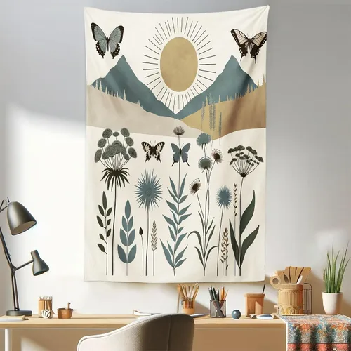 Vista 144 de Ambesonne Tapiz hippie, abrazo de hongos de ensueño y árbol de la vida místico y mandal verde, decoración de tela para colgar en la pared