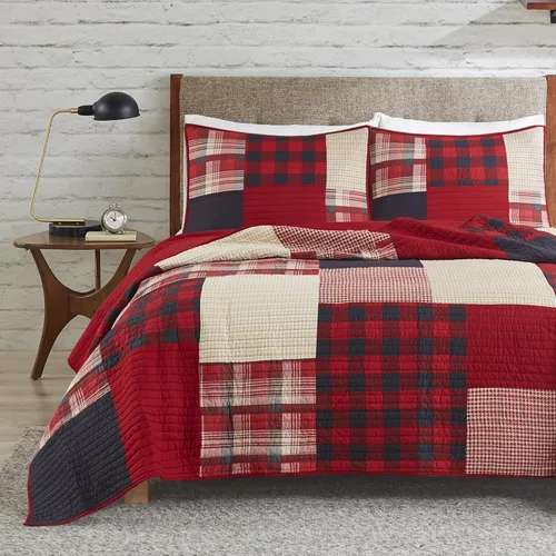 Vista 11 de Woolrich - Juego de edredón reversible de algodón, estilo cabaña invertido a color sólido, colcha ligera de retazos para todas las estaciones