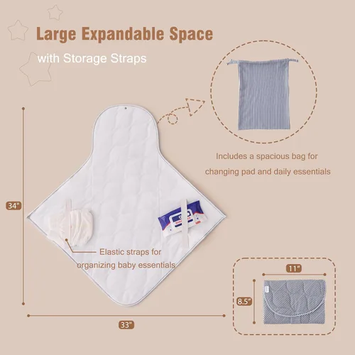Vista 2 de UTEX Cambiador portátil para bebé, cambiador de pañales impermeable y lavable con bolsa de transporte, cambiador plegable para viajes, regalos