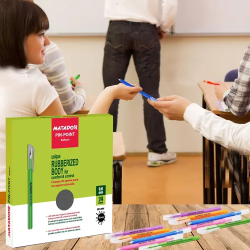 Vista 6 de Matador - Bolígrafo para diario – Bolígrafos de tinta negra fina de cuerpo de goma de colores surtidos – Suministros de escritura para la escuela