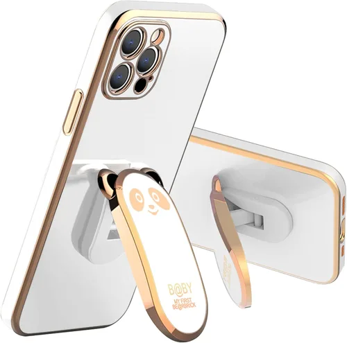 Vista 10 de Funda compatible con Samsung Galaxy A12 5G Carcasas con 6D chapado Panda Hidden Kickstand y protector de lente de cámara, cubierta de TPU Negro