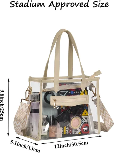 Vista 3 de Bolsa transparente para mujer, bolsa gruesa de PVC transparente, bolsa de estadio transparente con correa de guitarra