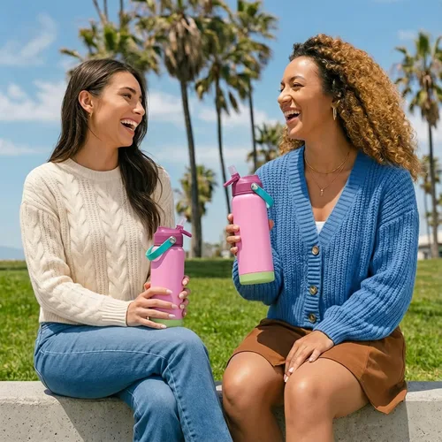 Vista 7 de Fijinhom Botella de agua aislada de acero inoxidable de 18 oz, de boca ancha, de doble pared, con vacío, con pajita de silicona, a prueba de sudor