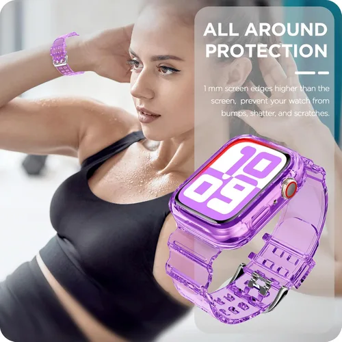 Vista 187 de DABAOZA - Correa transparente compatible con Apple Watch con estuche protector, correa deportiva de TPU con brillo para mujeres y hombres
