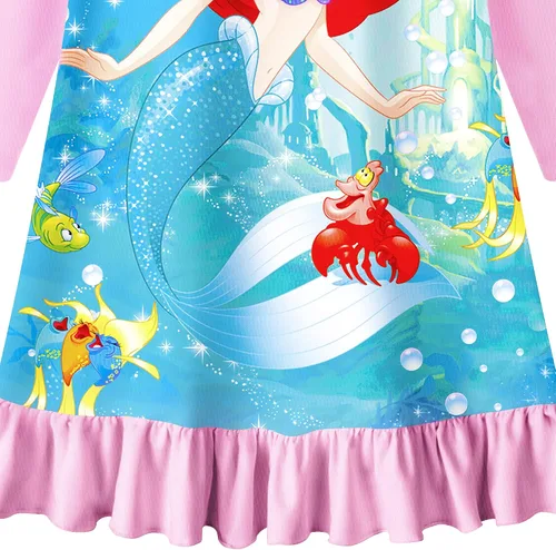Vista 7 de QASALOP Disfraz de princesa de sirena para niñas pequeñas vestido de dibujos animados manga larga uso casual para el hogar para niños de 3 a 7 años