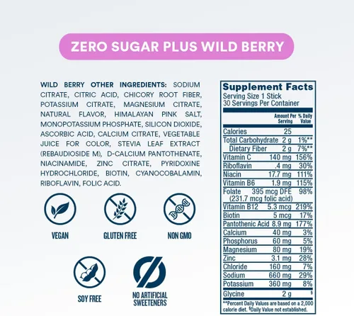 Vista 8 de DripDrop Hydration Zero Sugar Plus Paquetes de electrolitos, bayas