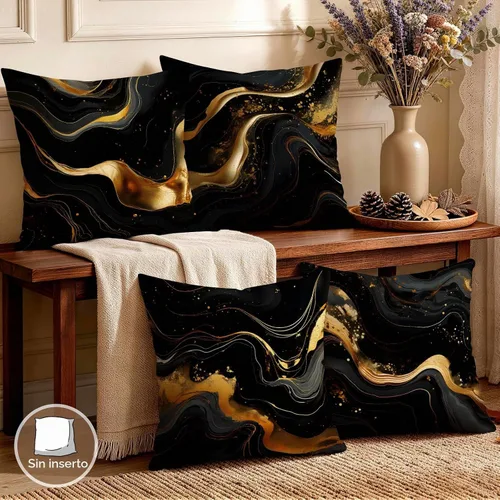 Vista 4 de OBSEDE - Fundas para cojín de mármol negro y dorado abstracto, 18 × 18 pulgadas, juego de 4, fundas para cojines de sofá, cama, salón, decoración