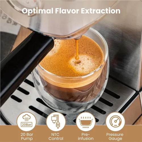 Vista 3 de Gevi Espresso Expresso Machine 20 bar con espumador automático de leche, cafetera de café espresso profesional con varita de vapor, máquina compacta