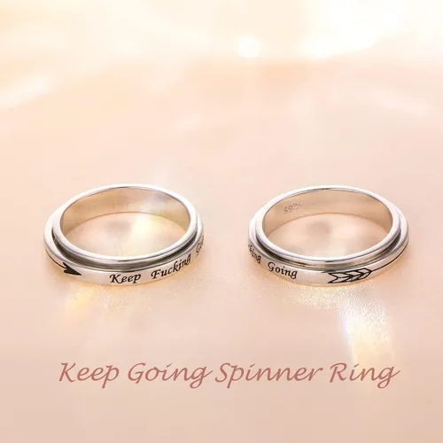 Vista 4 de Anillo giratorio de plata de ley 925 para hombres y mujeres, anillos antiestrés para ansiedad, alivio del estrés, TDAH, autismo, anillos con mensaje