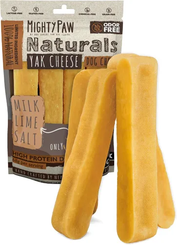 Vista 10 de Mighty Paw Golosinas masticables de queso Yak para perros Golosinas para mascotas 100% naturales de larga duración. Sin olor y excelentes
