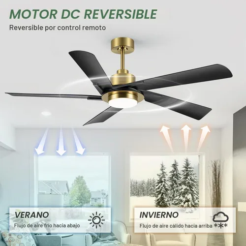 Vista 5 de Ventilador de techo de 60 pulgadas con luz LED y control remoto, ventilador de techo industrial con motor de CC reversible, ventilador moderno