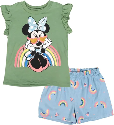 Vista 21 de Disney Minnie Mouse - Conjunto de camiseta floral arcoíris y pantalones cortos de cambray, tallas de bebé a niño grande (12 meses - 14-16)