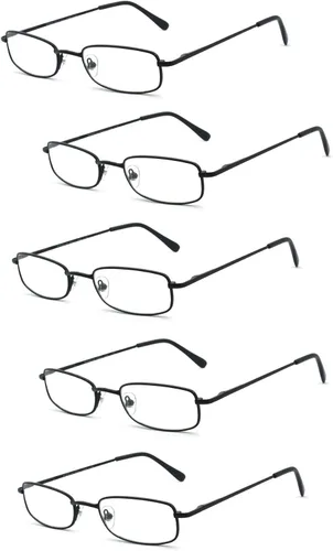 Vista 9 de 5 pares de lentes de lectura rectangulares de metal para hombres y mujeres, multicolor café