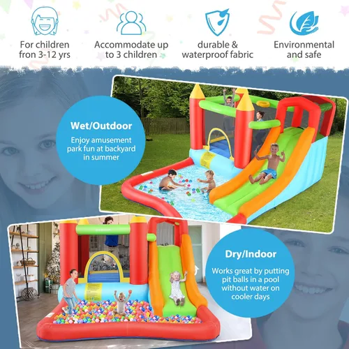 Vista 4 de Casa de rebote, casa inflable con tobogán para niños de 5 a 12 años, tobogán acuático para niños, parque acuático para patio trasero con tobogán