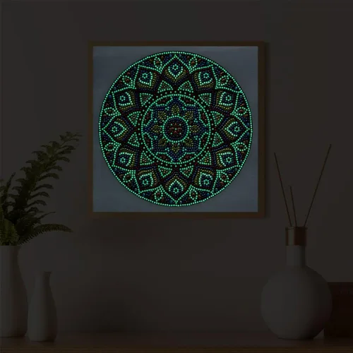 Vista 5 de LUSandy Kit de pintura de diamantes de mandala colorido 5D para adultos, taladro parcial, pintura de diamantes de mandala luminosa
