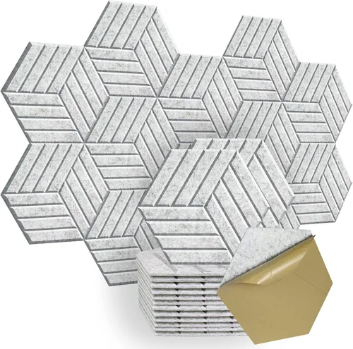 Vista 10 de SHJADE Paquete de 12 paneles acústicos autoadhesivos, 14" X 12" X 0.4" acolchado de alta densidad a prueba de sonido, aislamiento hexagonal a prueba