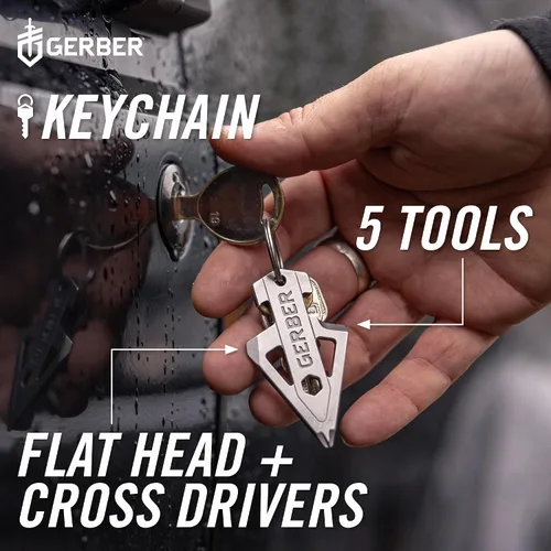 Vista 3 de Gerber Gear Broadhead Llavero Multiherramienta 5 en 1, Se Engancha al Bolsillo o Llavero con Abrebotellas, Destornillador de Cabeza Plana, Abridor