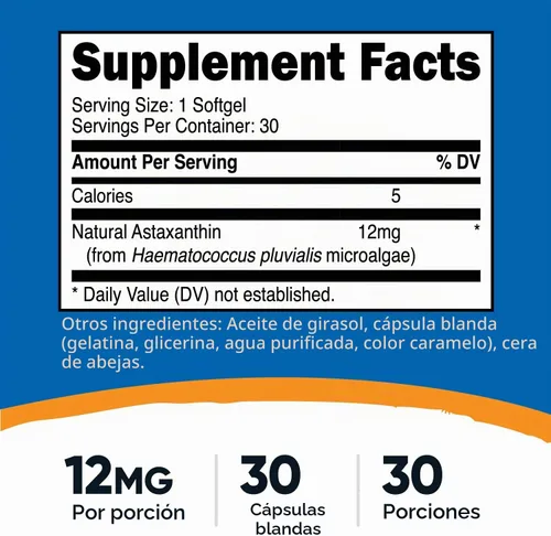 Vista 2 de Nutricost Astaxantina 12 mg, 30 cápsulas blandas, sin OMG y sin gluten Sin OGM