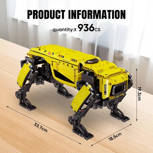Vista 2 de Mould King 15066 Kit de bloque de construcción para perros robot técnico amarillo de cuatro patas, módulo de potencia RC robot inteligente mecánico