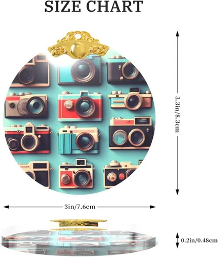 Vista 4 de Retro Cool Camera Collection Print Xmas Tree Hanging Decor, Metal Clasp Holiday Stained Glass Celebrations Decor,Gift Present