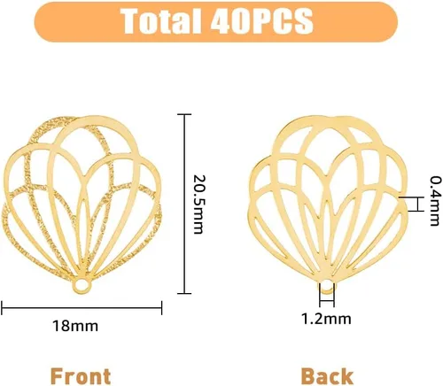 Vista 2 de 40 dijes de filigrana chapados en oro de 18 quilates, colgantes huecos de acero inoxidable, adornos de metal grabados para manualidades, pulseras