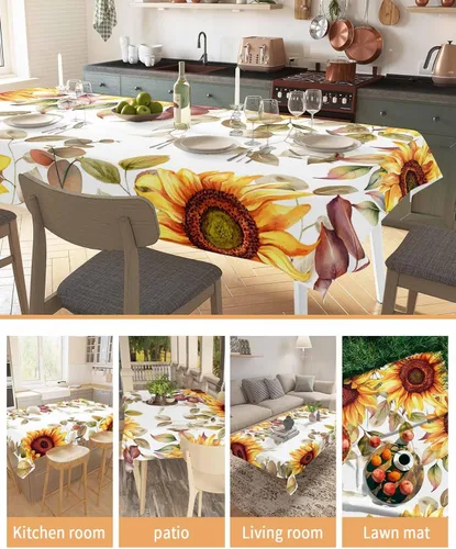 Vista 4 de Mantel rectangular impermeable con hojas de eucalipto de otoño, 52 x 70 pulgadas, mantel otoñal, rústico, girasol, acuarela, botánico, a prueba