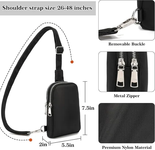 Vista 4 de INICAT Bolsos cruzados pequeños de nailon para mujer, bolsa de 1 litro para hombre, bolsa de hombro, riñonera, artículos esenciales de viaje