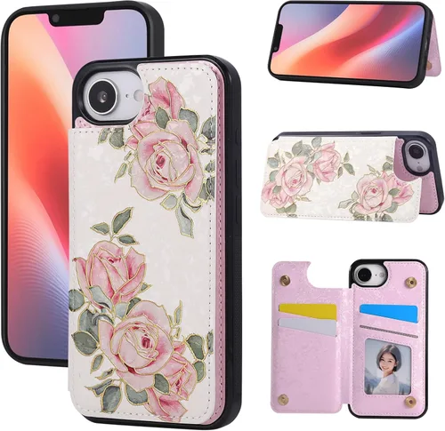 Vista 58 de UEEBAI Funda tipo cartera para iPhone 13 con tarjeteros, piel sintética, diseño floral, función atril, bloqueo RFID, doble cierre magnético, funda