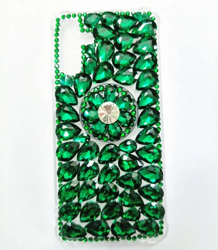 Vista 2 de Funda con función atril de diamante para Galaxy A13 5G, 3D hecha a mano Bling Diamond Glitter Funda para teléfono (verde)
