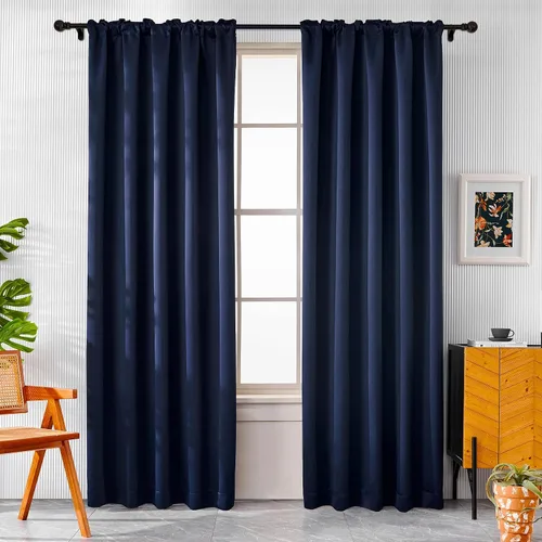 Vista 22 de Pickluc Cortinas opacas de 63 pulgadas de largo, 2 paneles de cortinas opacas para dormitorio o sala de estar, pestaña trasera y bolsillo para Negro