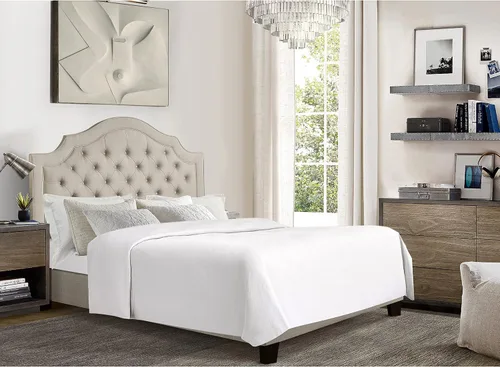 Vista 8 de Rosevera Jardin - Marco de cama con plataforma capitoné con botones, tapizado de tela con cabecera ajustable y soporte de listones de madera