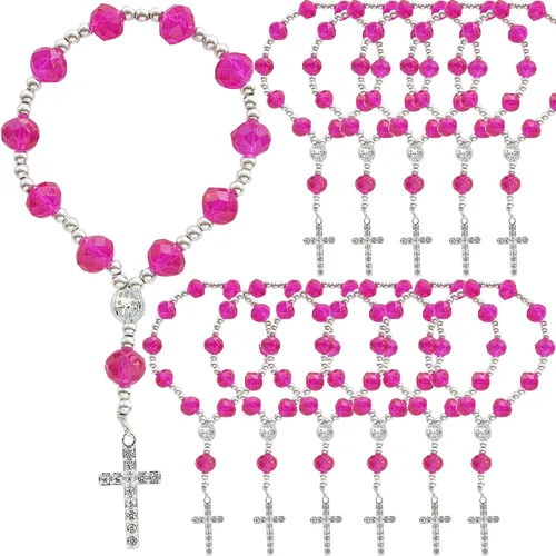 Vista 9 de 12 pulseras de rosario de cristal con diamantes de imitación, cruz, bautismo, boda, primera comunión, recuerdo de quinceañera, regalo conmemorativo